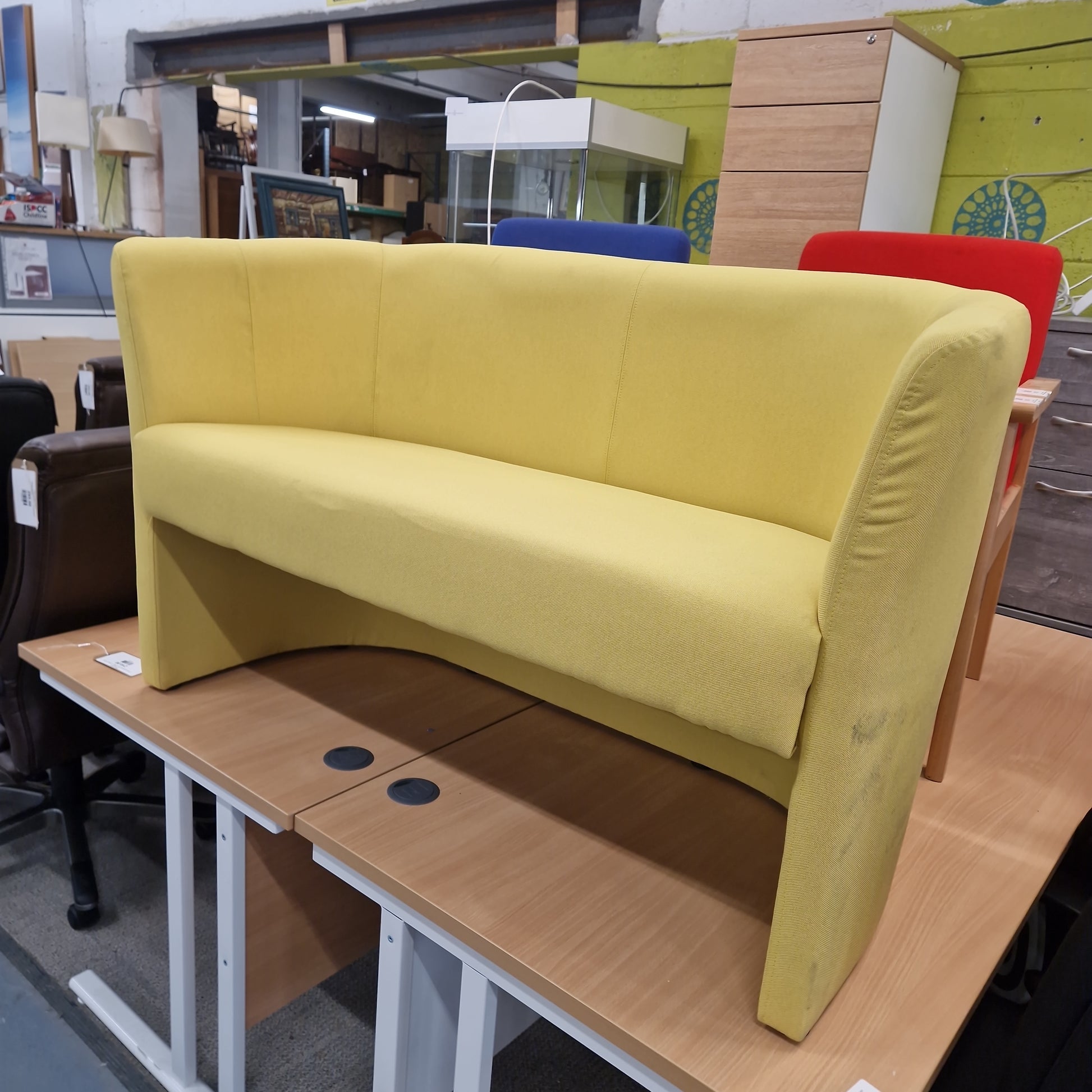 Slender 2 seater fabric reception tub sofa