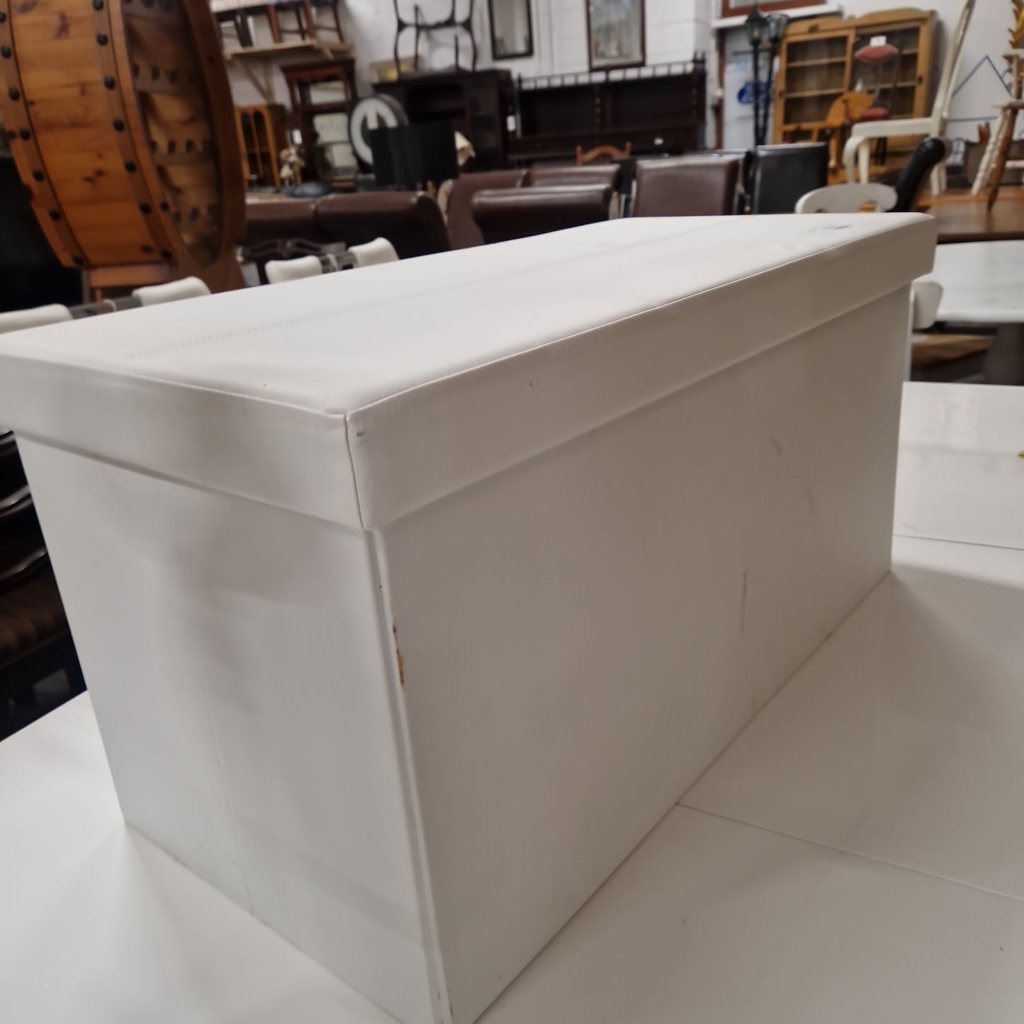 White leatherette blanket box