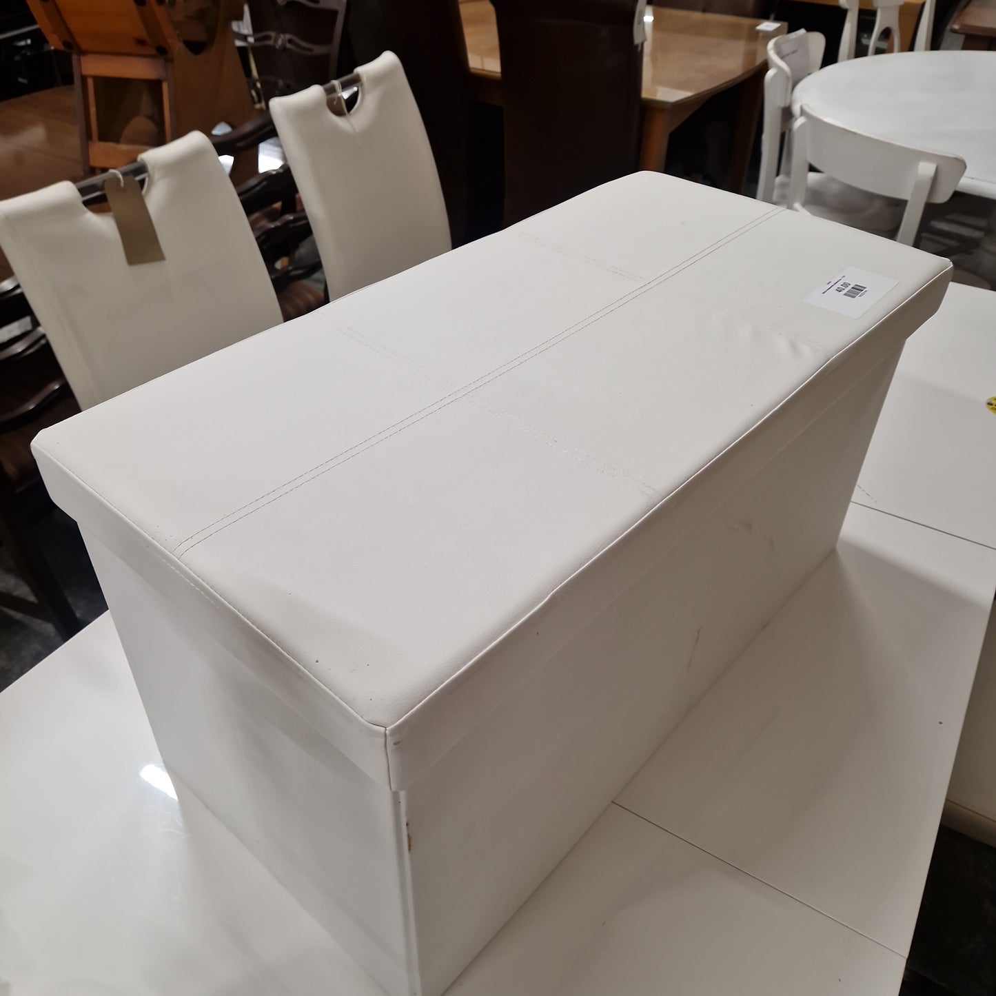 White leatherette blanket box