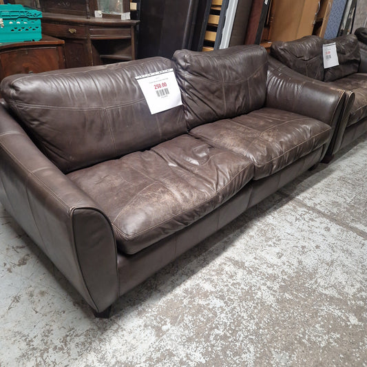 3 Seater Brown Leather Sofa 3124