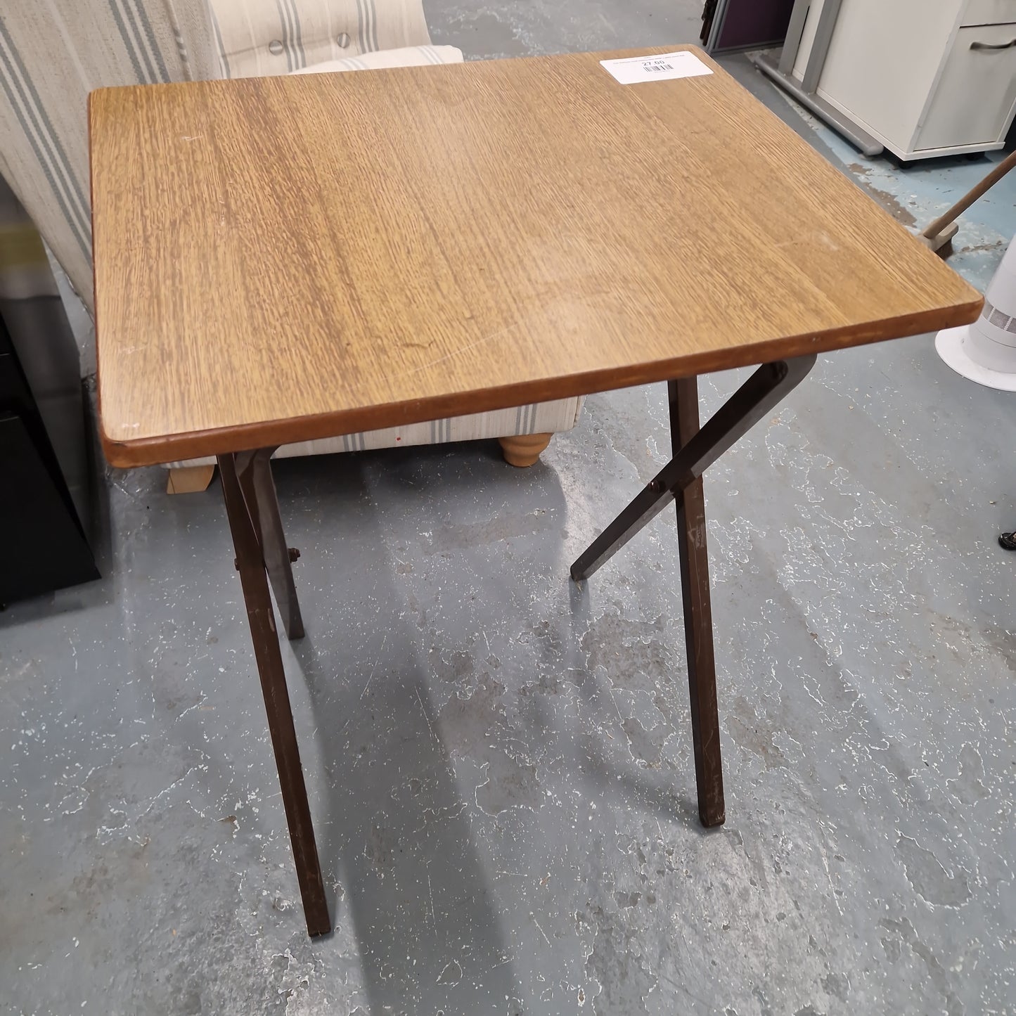 Oak laminate small folding table 600W x 480D metal legs