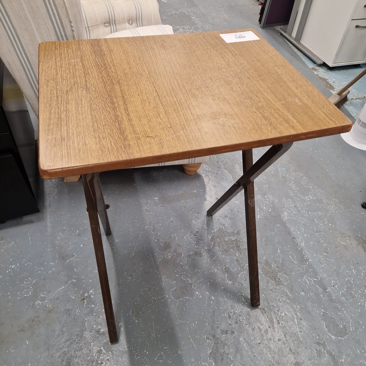 Oak laminate small folding table 600W x 480D metal legs