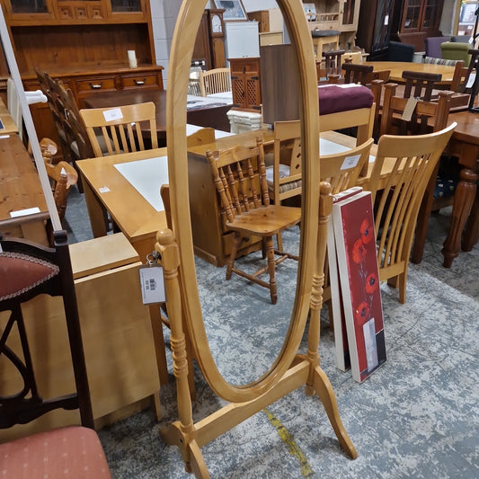 Solid wood oval cheval framed mirror on stand