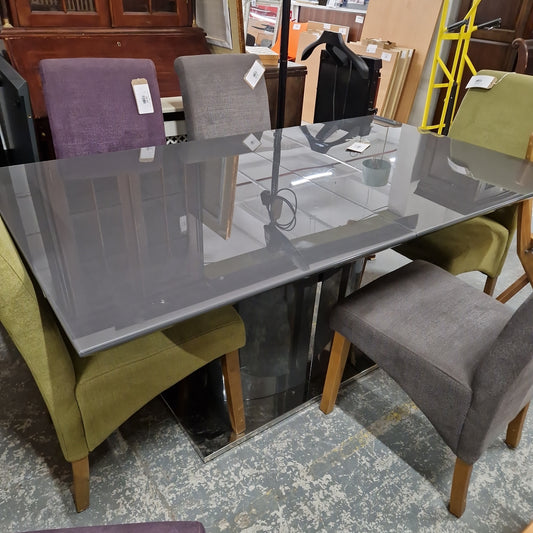 Grey glass and metal extendable dining table 1224