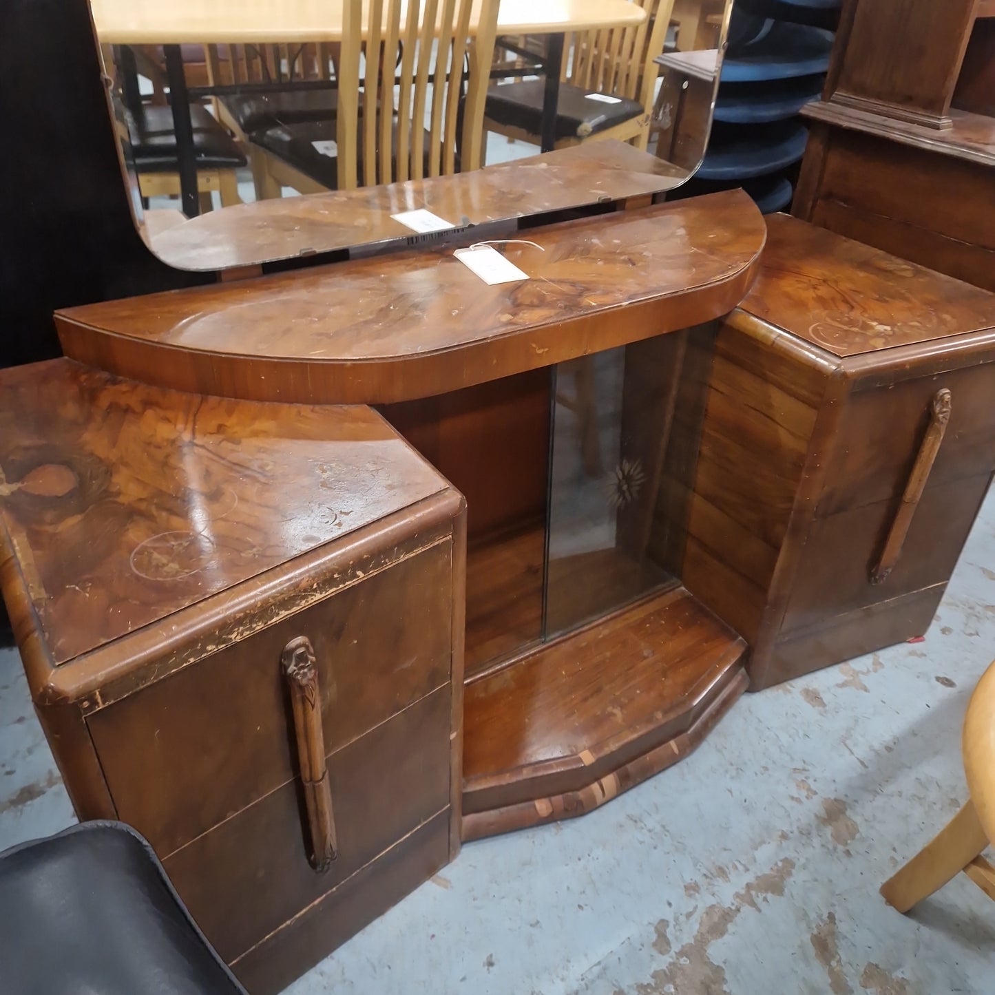 Art Deco retro 4 dwr dark wood bedroom dressing table complete with mirror  3124