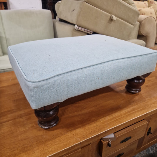 Small green fabric, solid wood footstool