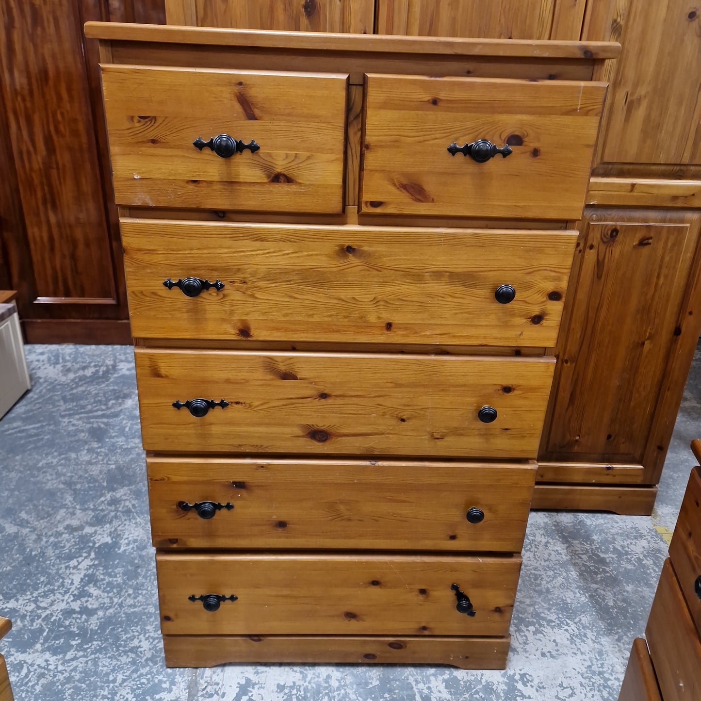 4+2 Tall solid pine chest of drawers