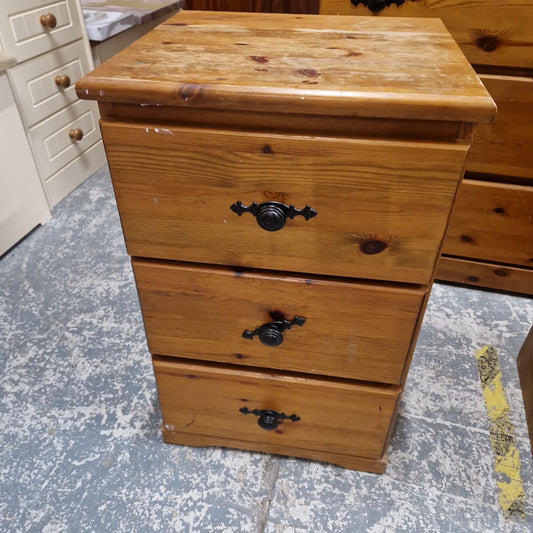 Solid pine 3 drawer bedside locker