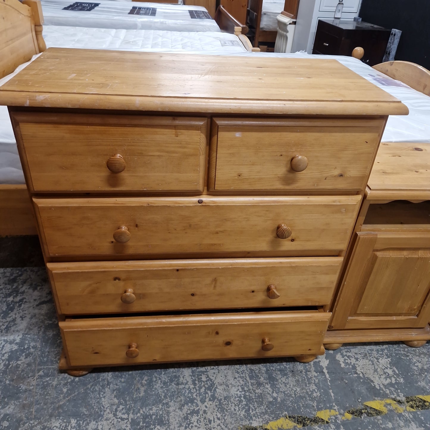 Tall 3+2 solid pine chest of drawers  1224