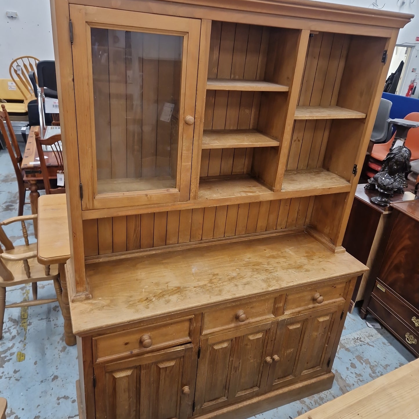 Large pine 4 door 3 drawer kitchen dresser (no door on top RHS) 1224