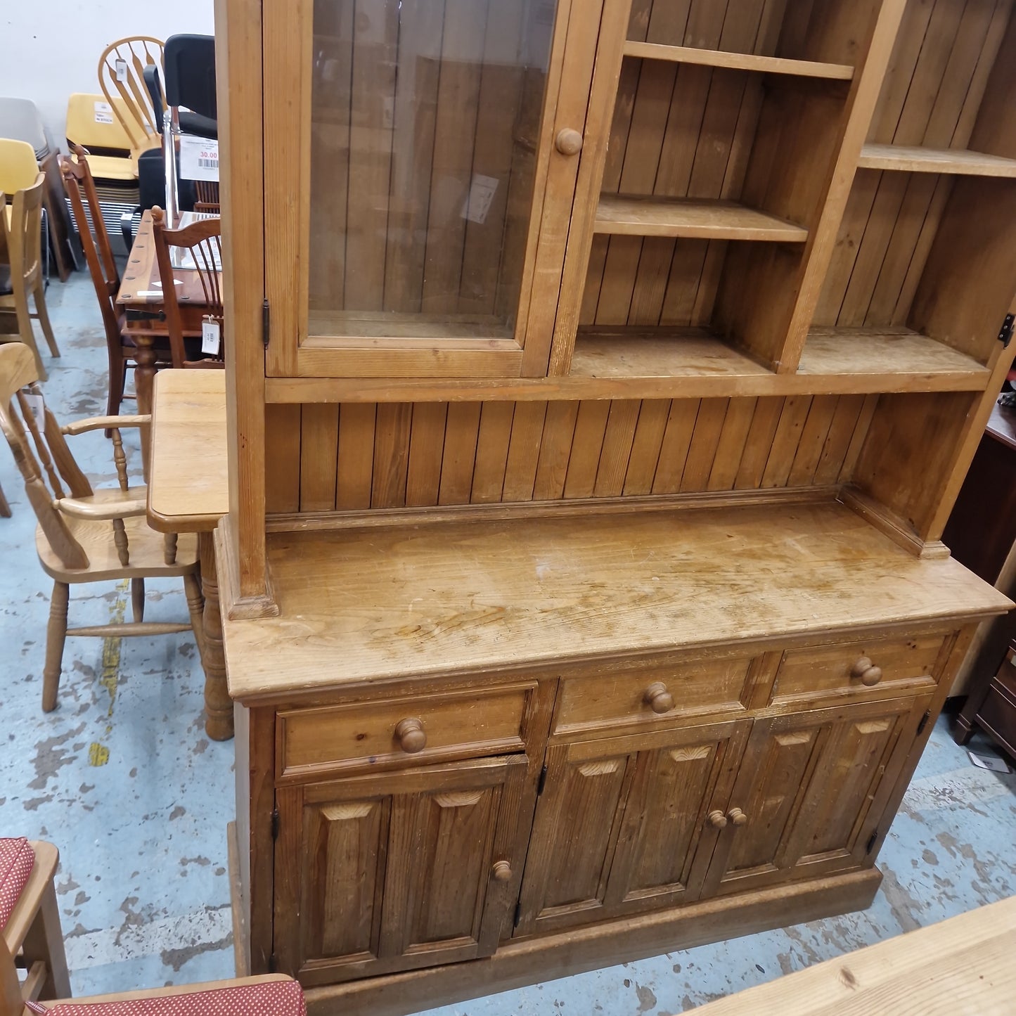 Large pine 4 door 3 drawer kitchen dresser (no door on top RHS) 1224
