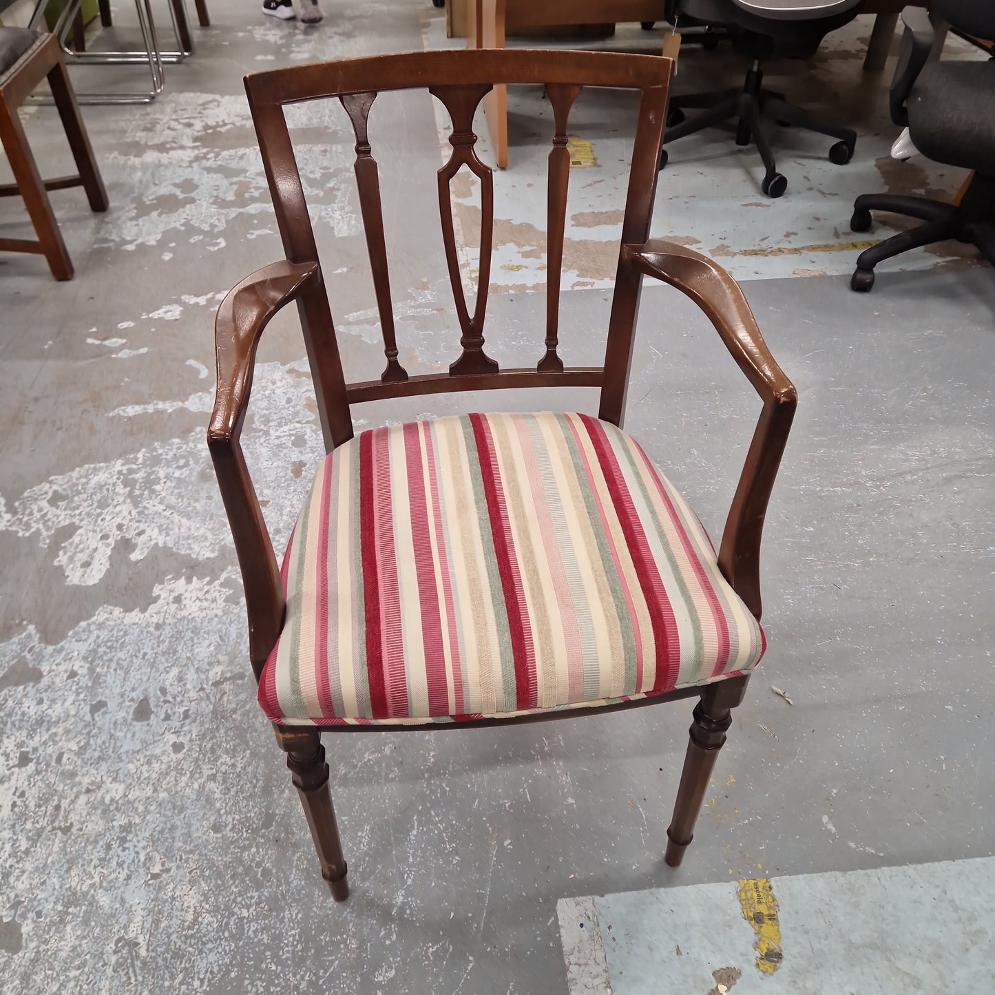 Solid mahogany framed CARVER dining chair stripe backwith mixed wine stripe fabric  1224