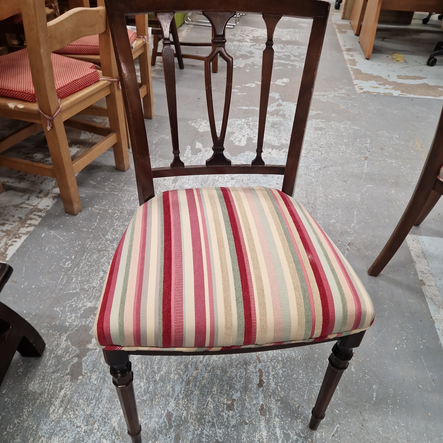 Solid mahogany framed dining chair stripe back with mixed wine stripe fabric  1224