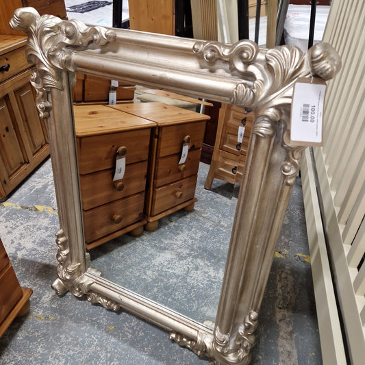 Ornate gilt framed mirror mirror, silver painted  Q4323