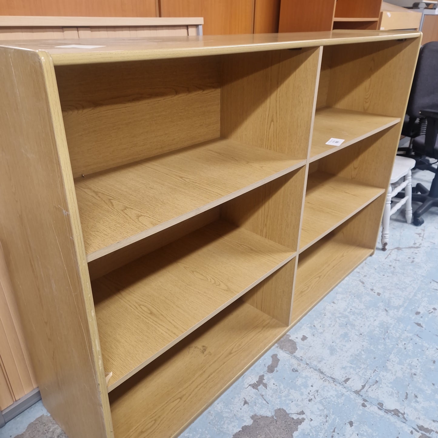 Oak laminate 6 section open storage unit bookcase 1200H x 1800W x 460D