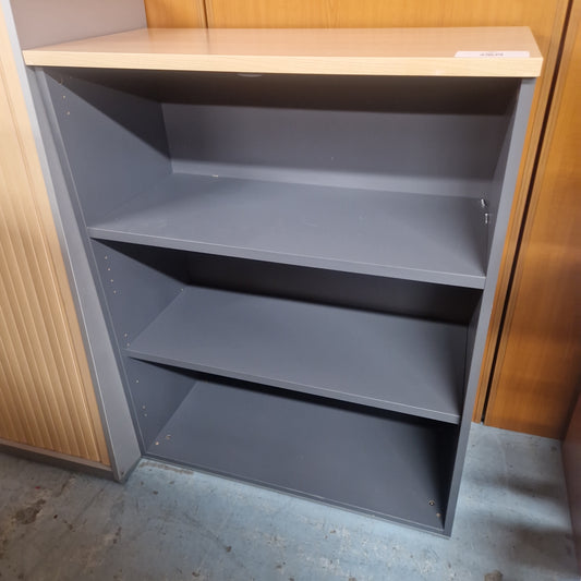 Graphite and beech laminate low open storage unit with shelves