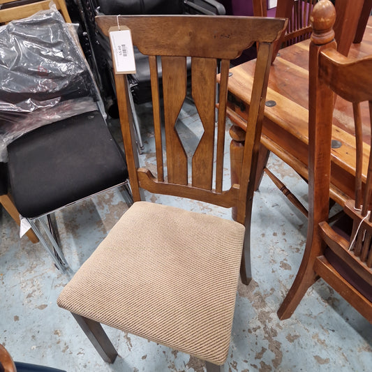 Solid dark wood stained kitchen chair with brown fabric seat 1224