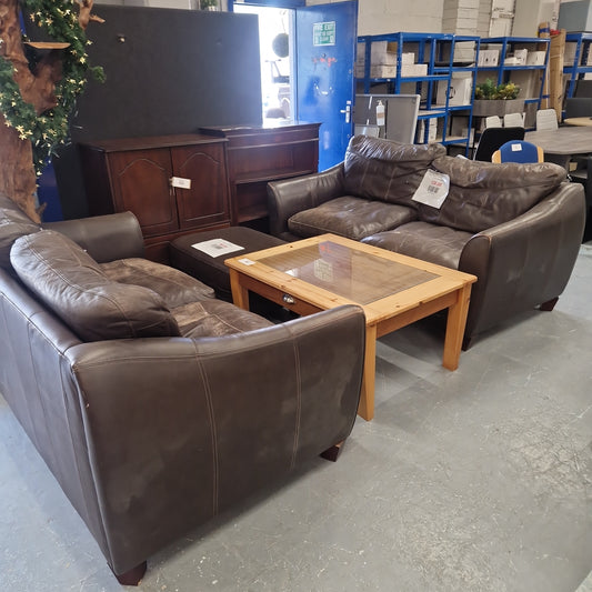 3+2 Brown Leather Sofa Suite