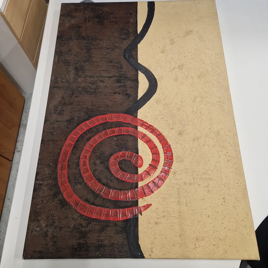 Canvas with red spiral black stem