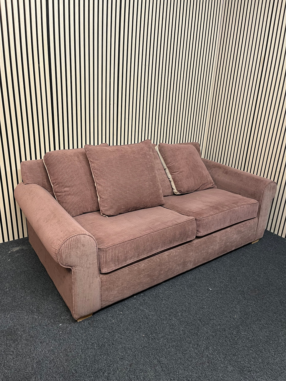 2 seater brown corduroy fabric sofa 3325