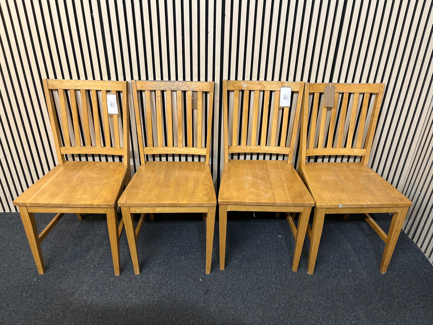 Set of 4 beech dining chairs (WORN)  44322