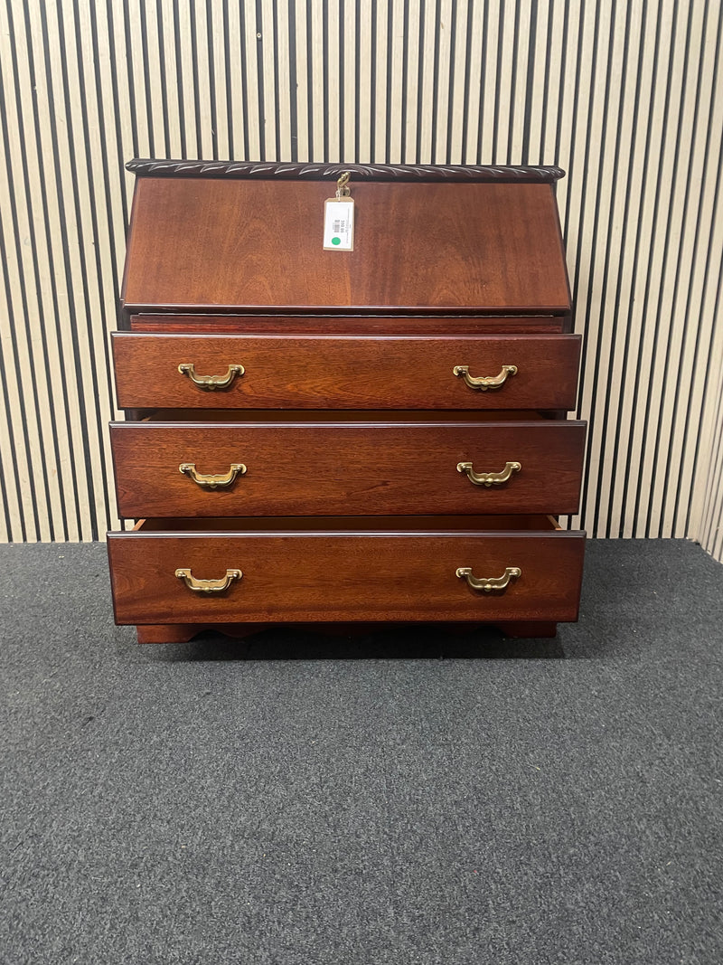 Ornate mahogany writing bureau with drawers (H 100 x W 91 x D 46 cm)  44688