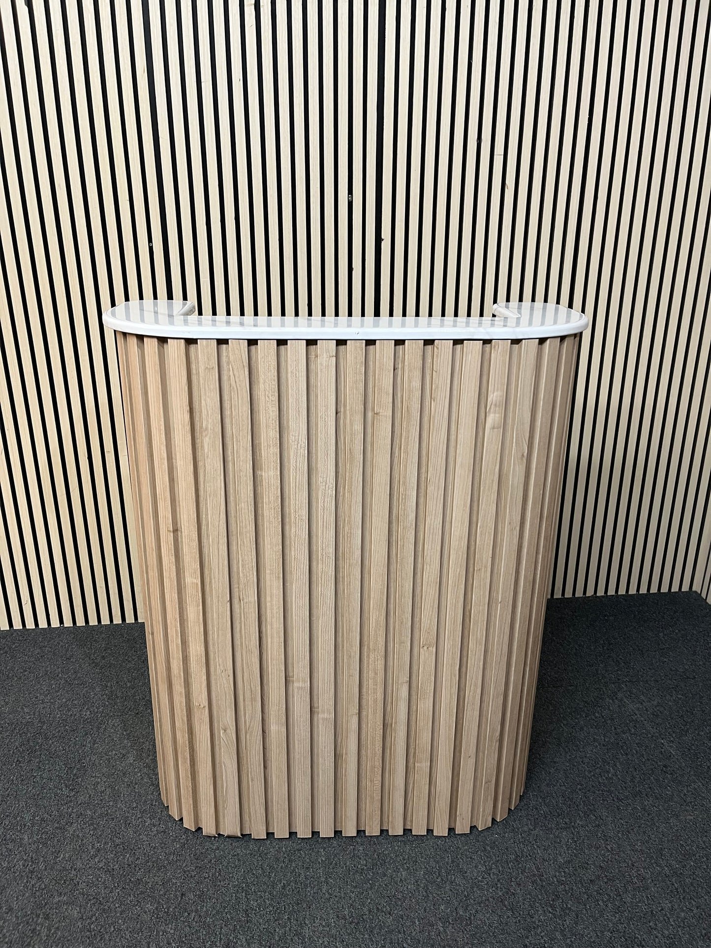 Luxury Beauty Reception Desk - Light Wood - Marble effect plastic top- hair salon reception desk - clinic reception desk - U & L shaped reception desk 90cm wide