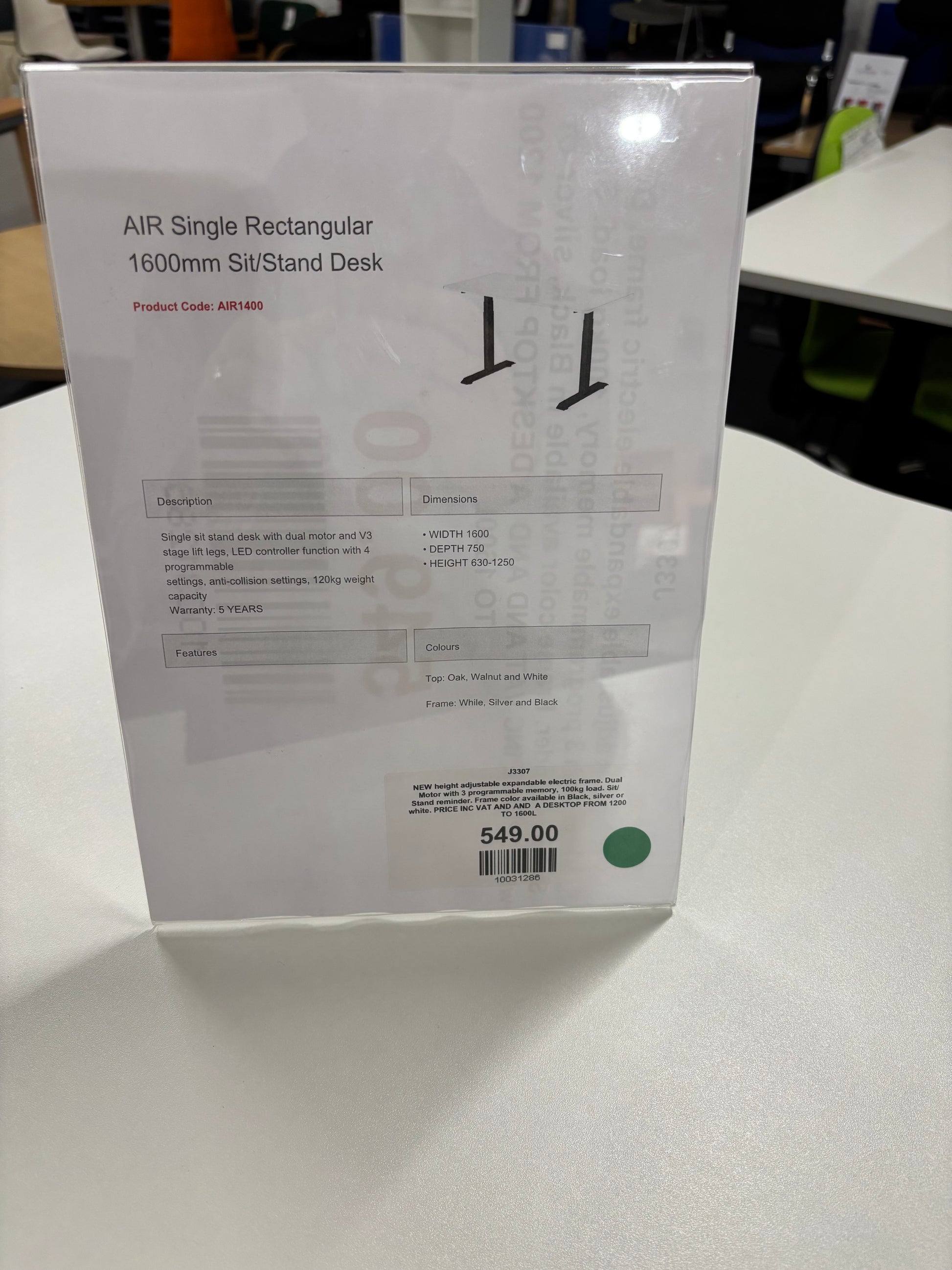 NEW height adjustable expandable electric frame. Dual Motor with 3 programmable memory, 100kg load. Sit/Stand reminder. Frame color available in Black, silver or white. PRICE INC VAT AND AND  A DESKTOP FROM 1200 TO 1600L