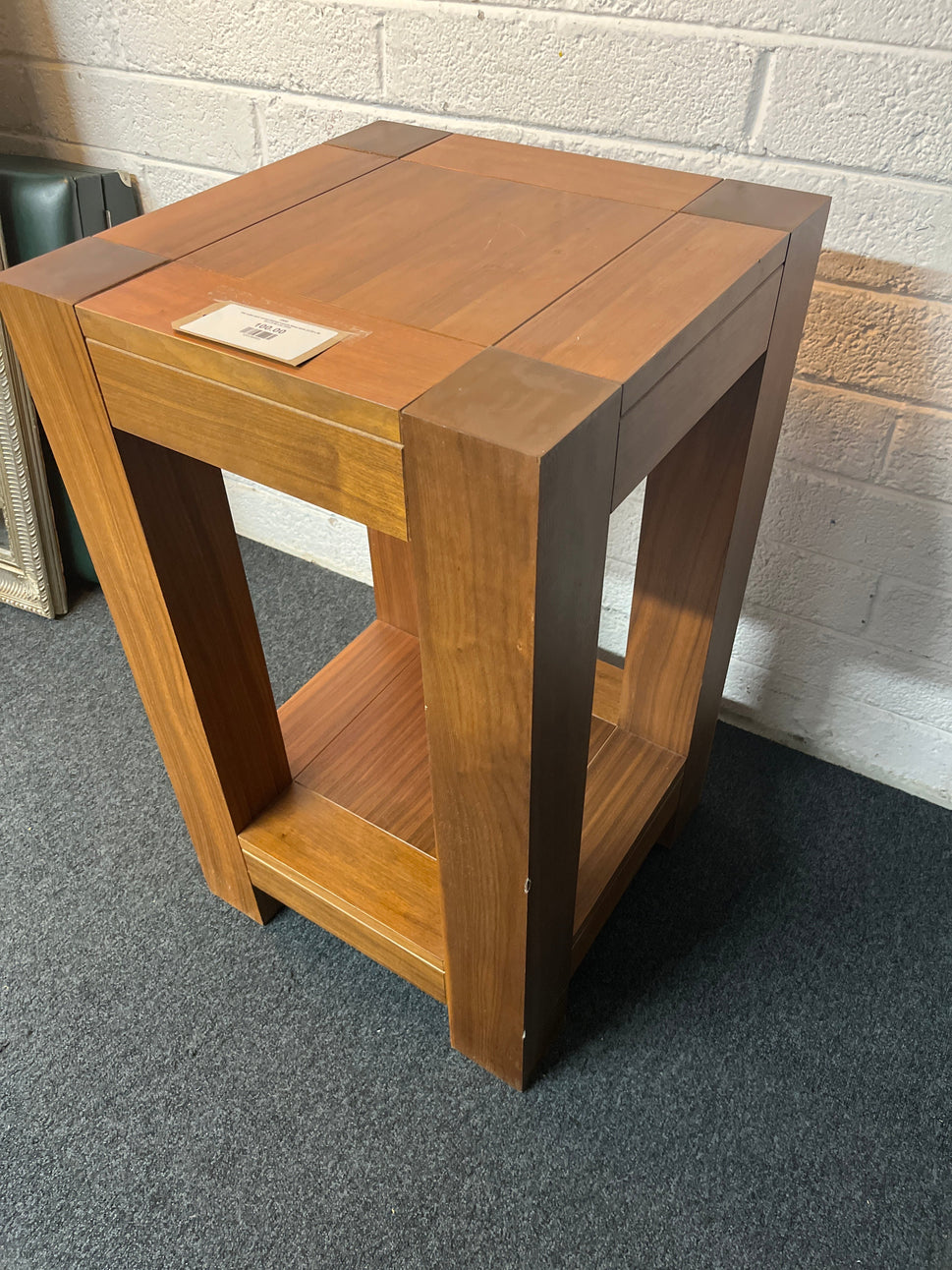 Tall solid dark wood stained square lamp table (H 85 x W 50 x D 50 cm) 2225