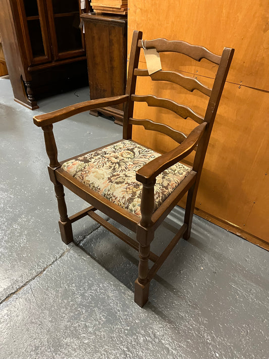 Mahogany carver dining chair with fabric floral pattern seat