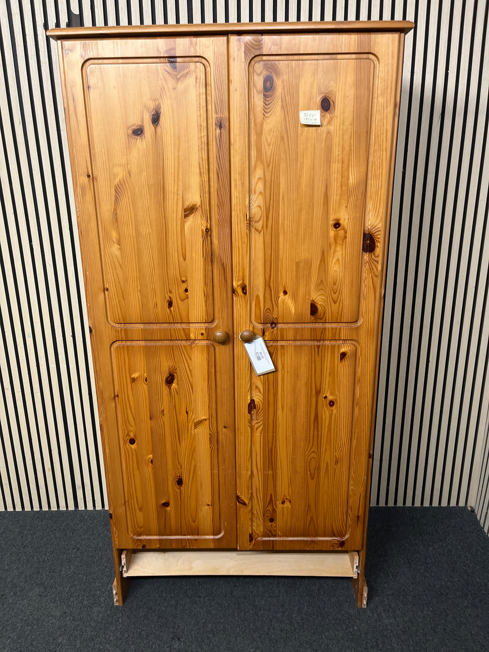Tall natural pine 2 door wardrobe - no base drawer front (H 183 x W 86 x D 51 cm)  44377