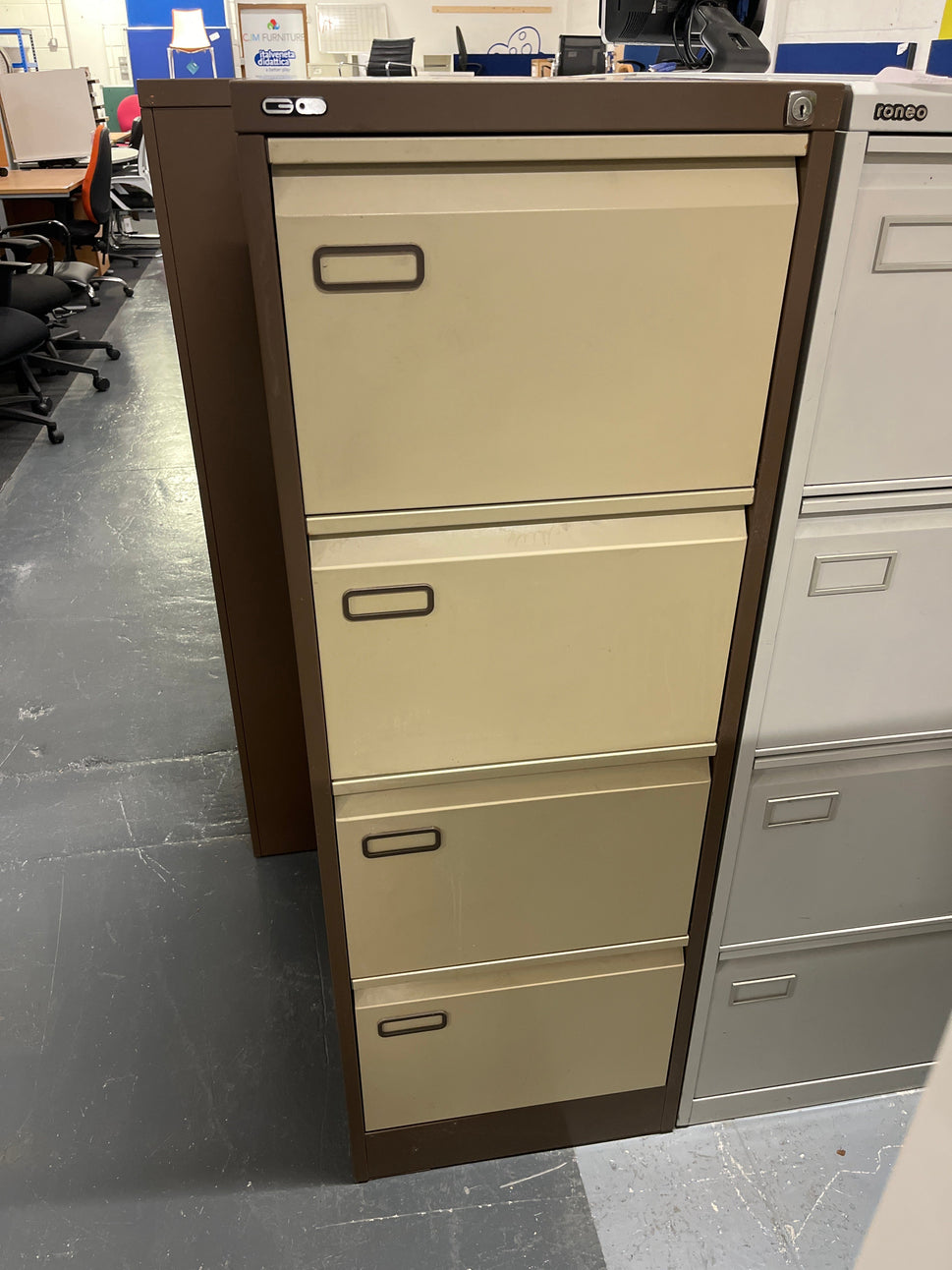 SECONDHAND Coffee and cream 4 drawer metal filing cabinet