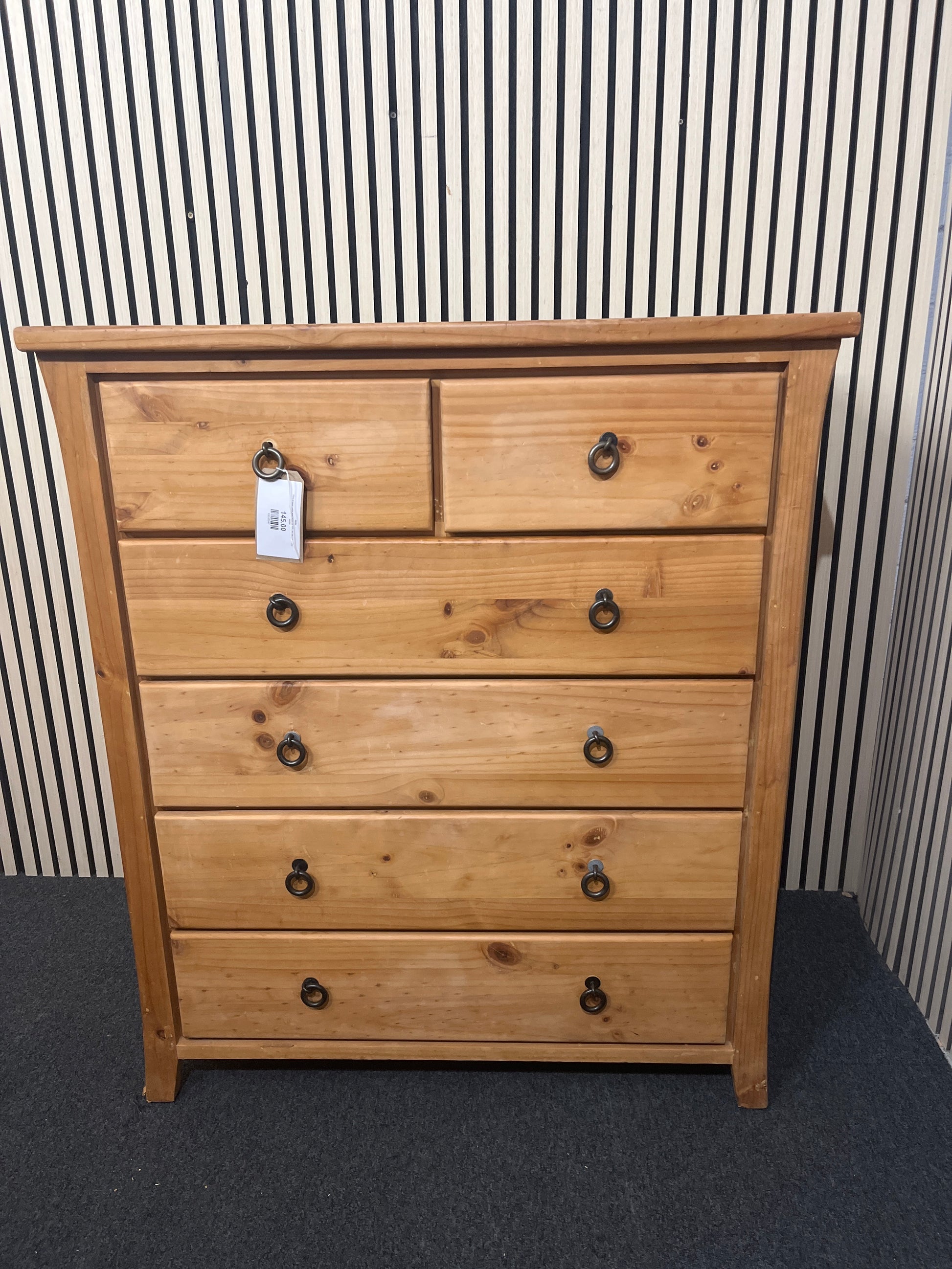 Five-drawer solid pine chest (H 116 x W 100 x D 42 cm)  44264