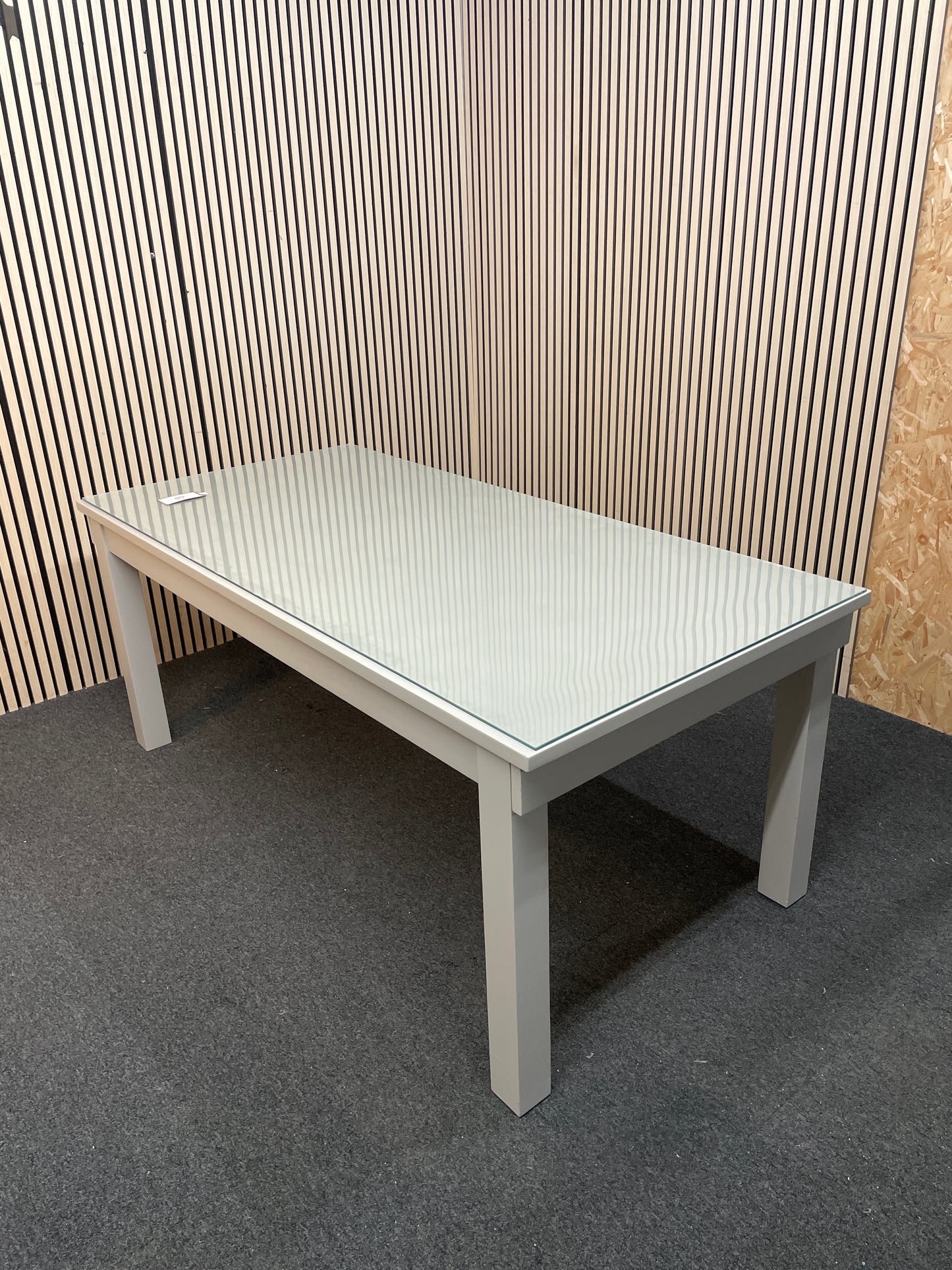 Grey framed large kitchen table with glass top  (L 183 x W 90 cm) 3126