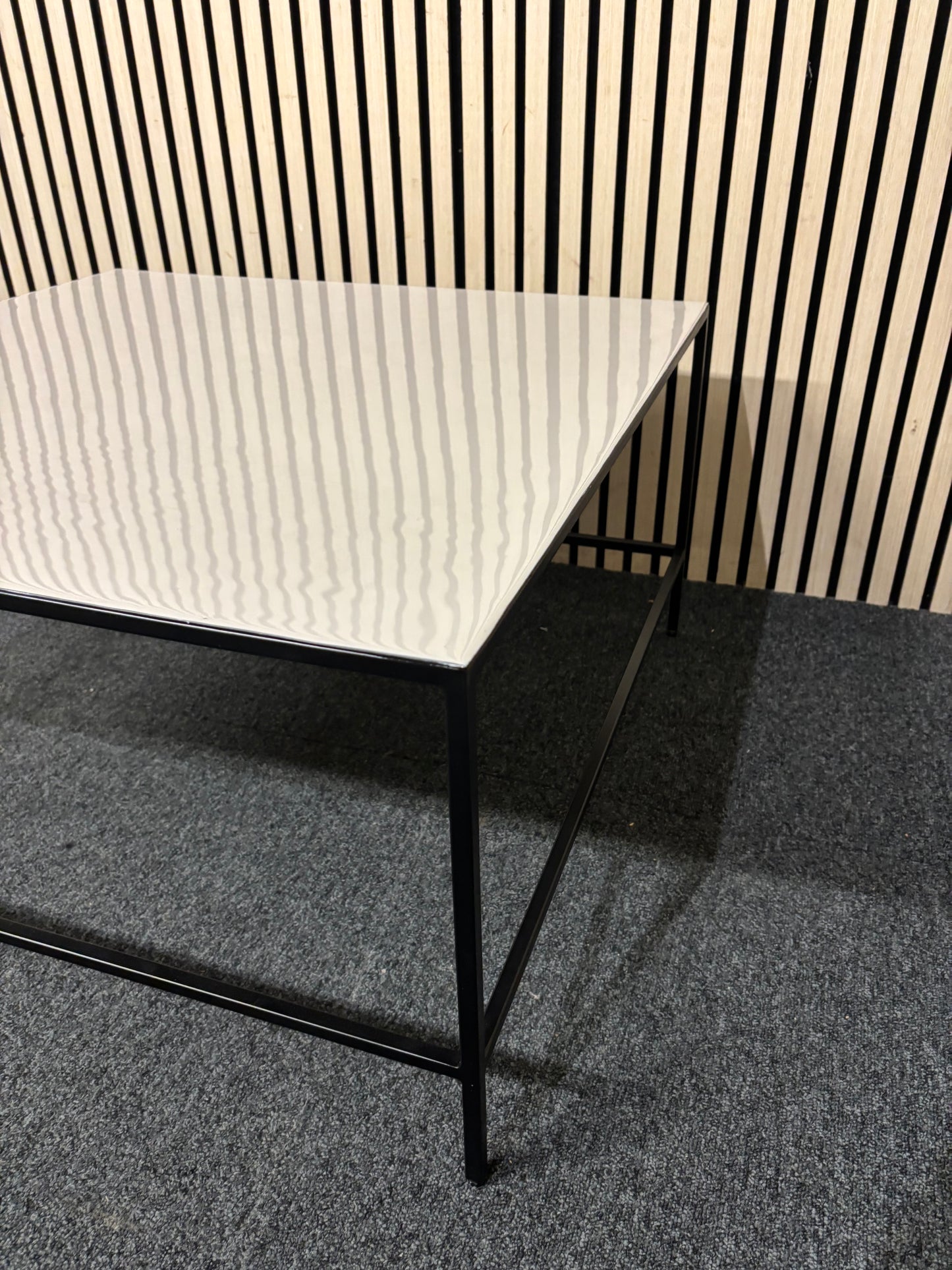 Large white square top solid black metal frame coffee table (W 76 cm) 43620