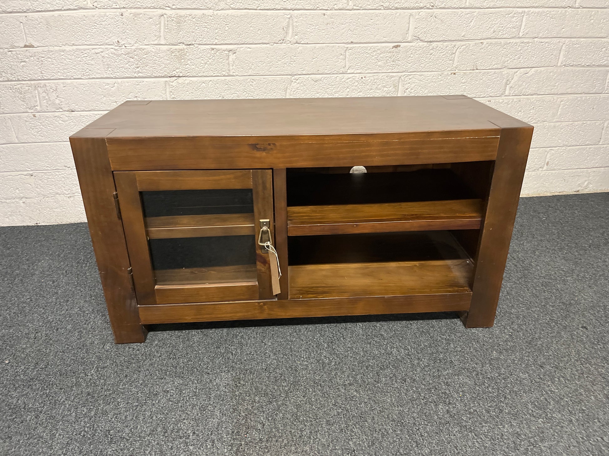Solid dark wood stained 1 door low rectangular TV unit (H 580 x W 1060 x D 450 mm)  3125