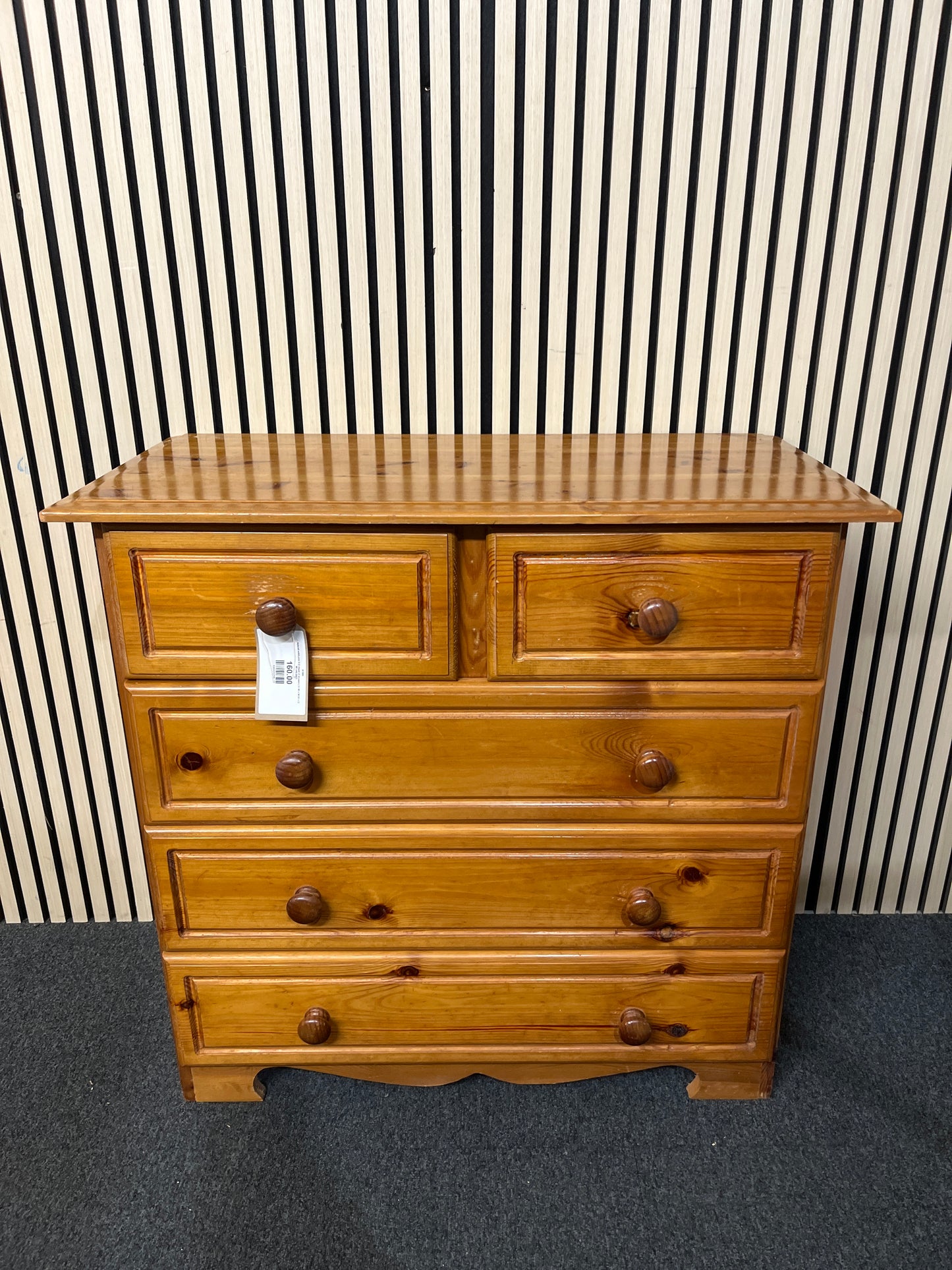 Natural solid pine 3+2 chest of drawers (H 90 x W 93 x D 46 cm) 2425
