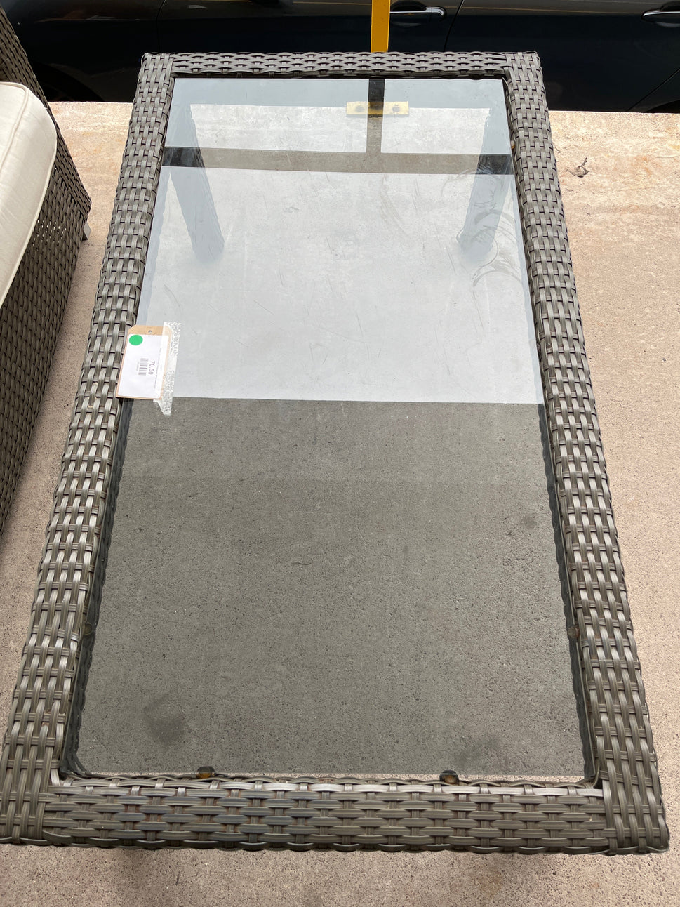 Rattan and glass low rectangular coffee table 2225