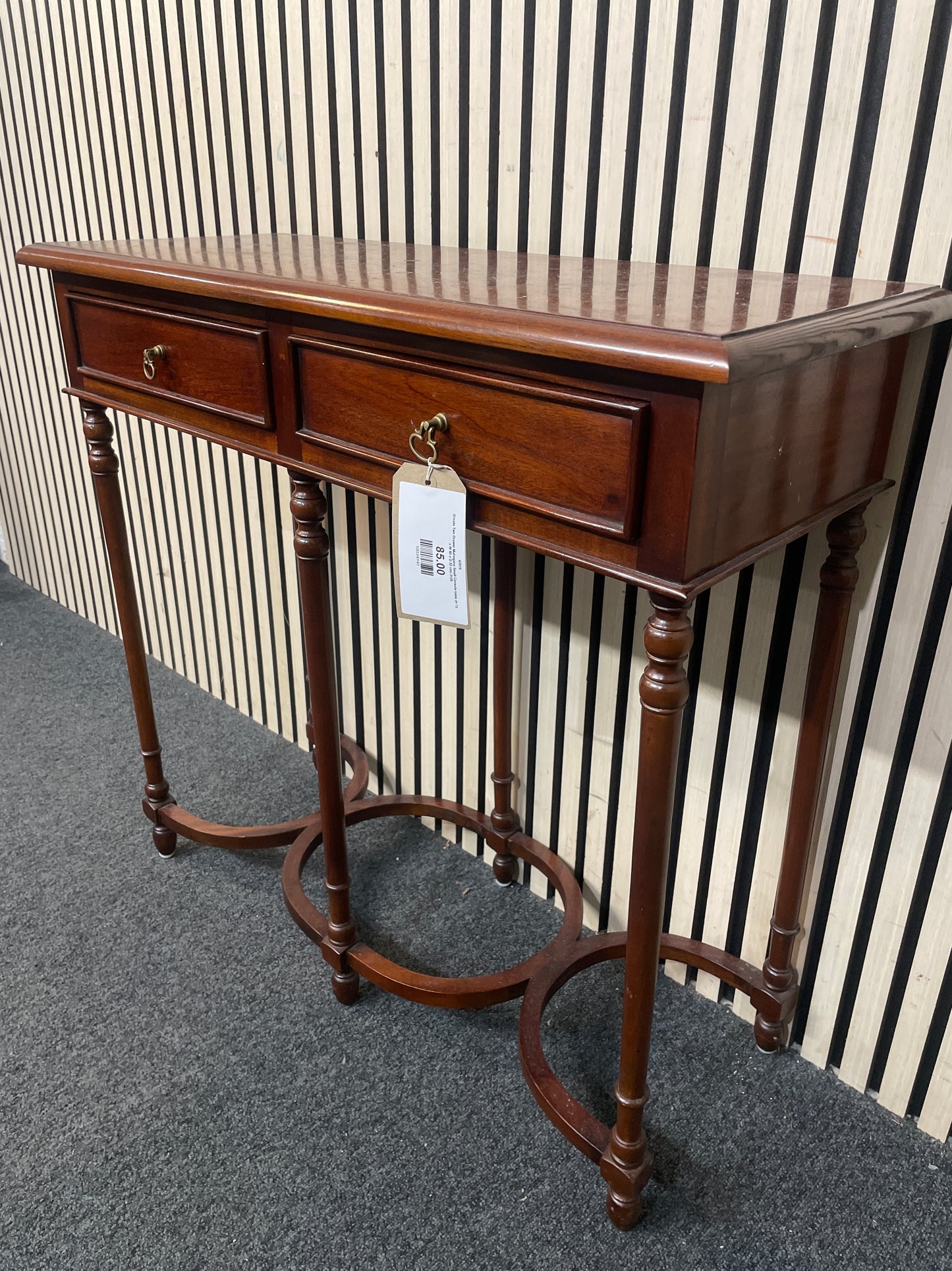 Ornate Two Drawer Mahogany Small Console table (H 75 x W 80 x D 32 cm) 3126