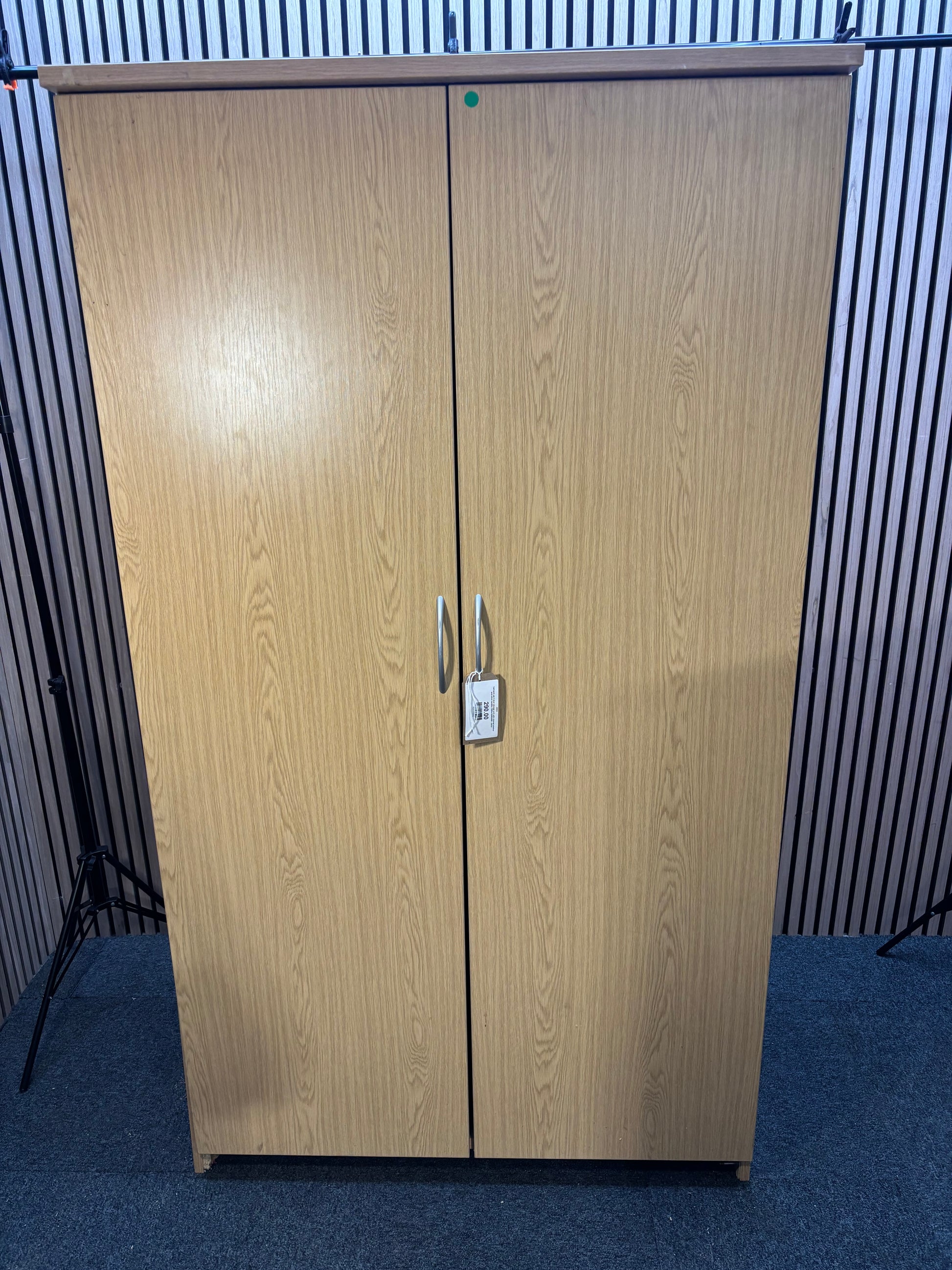 Tall dark oak 2 door storage unit with internal shelves and silver handles 189Hx106Wx60D  J3933