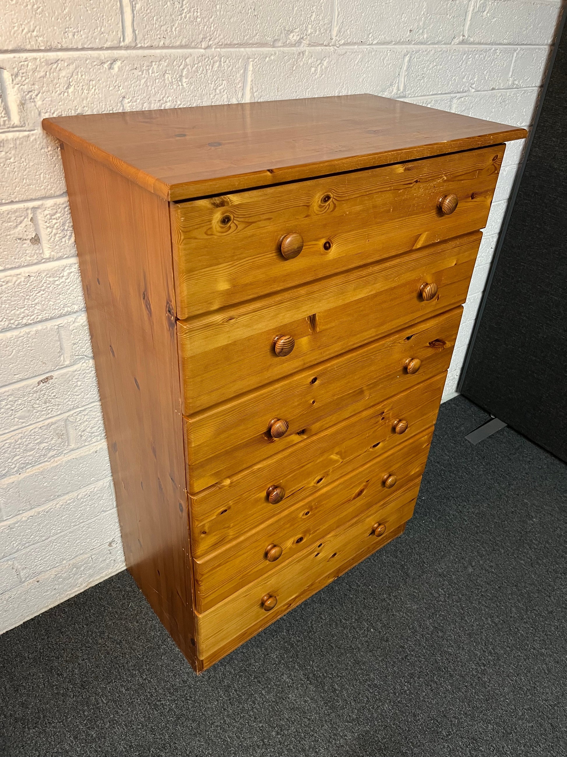 Tall solid duval pine 6 drawer chest (H 128 x W 79 x D 44 cm) 1225
