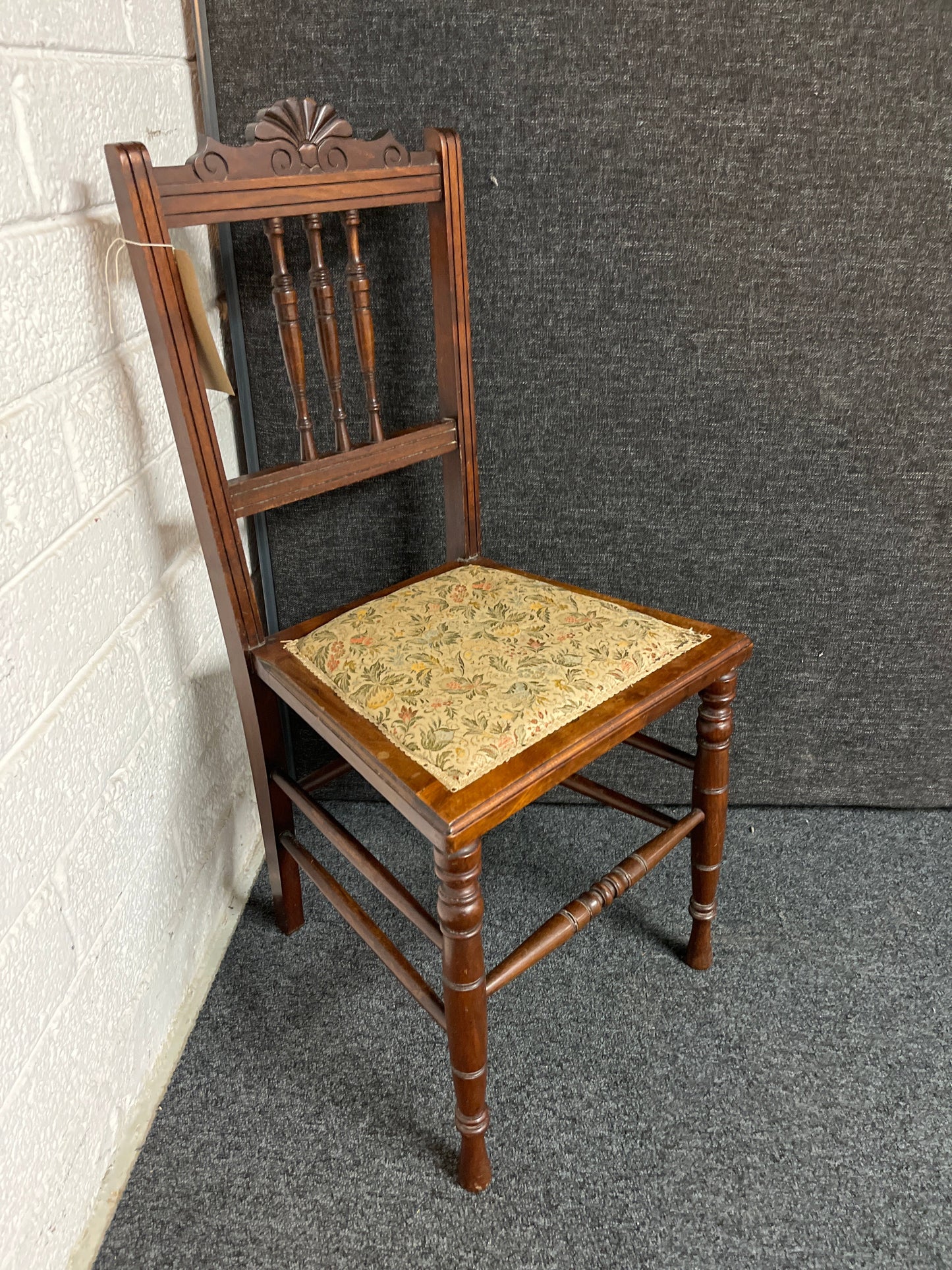 Solid wood stained ornate dining chair with tapestry seat fabric 1225