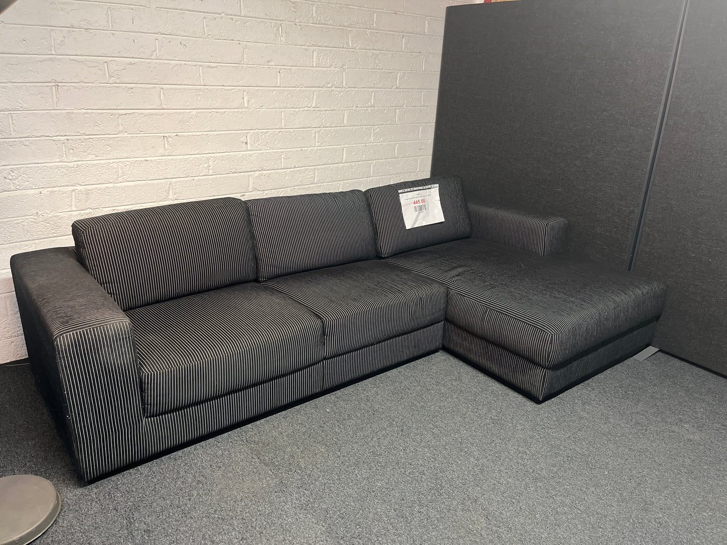 Large black fabric stripe corner sofa suite 2225