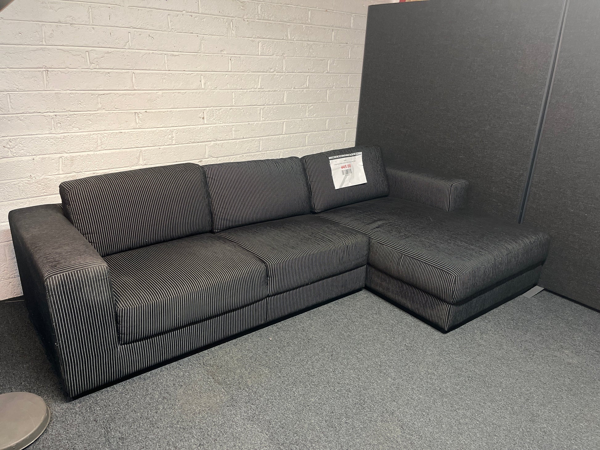 Large black fabric stripe corner sofa suite 2225