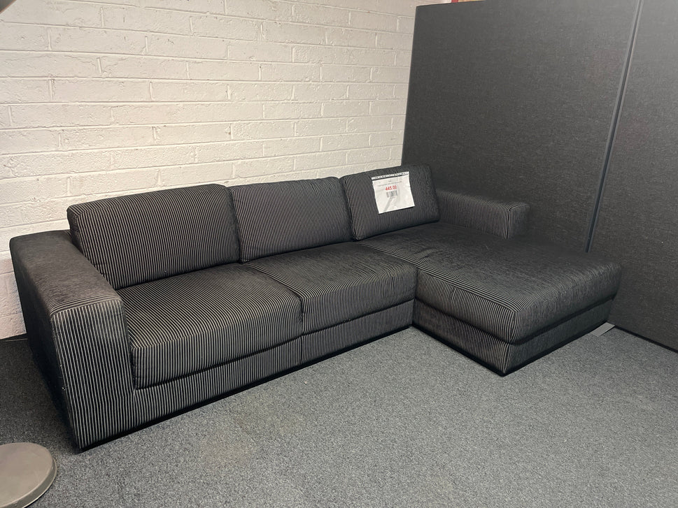 Large black fabric stripe corner sofa suite 2225