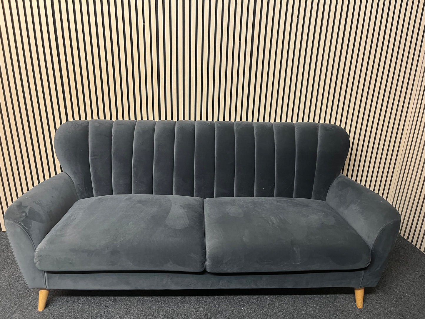 Dark blue velour 3 seater fabric sofa suite 2325