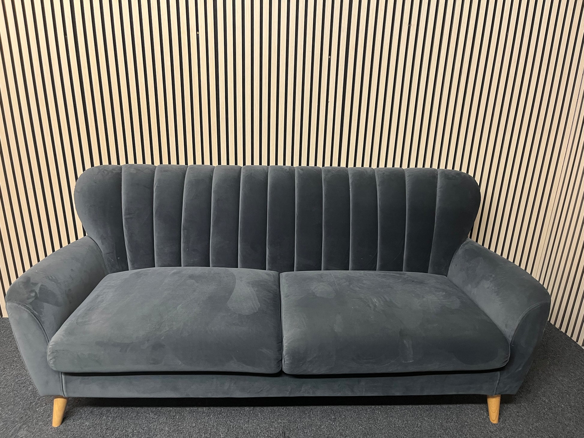 Dark blue velour 3 seater fabric sofa suite 2325