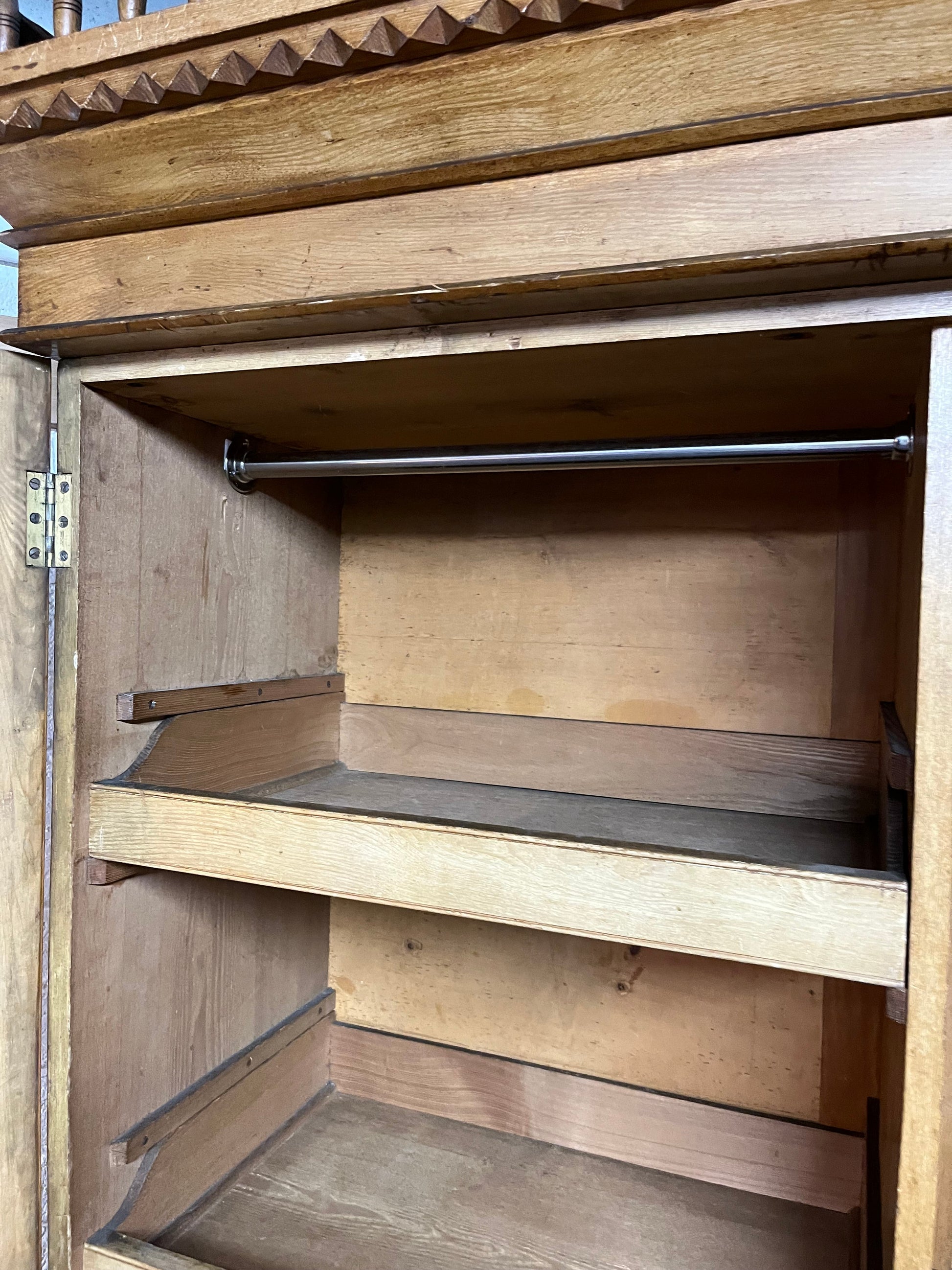 Large solid Victorian Ash antique wardrobe with central mirror -handmade in Ireland (H 2250 x W 1480 x D 560 mm) 1225