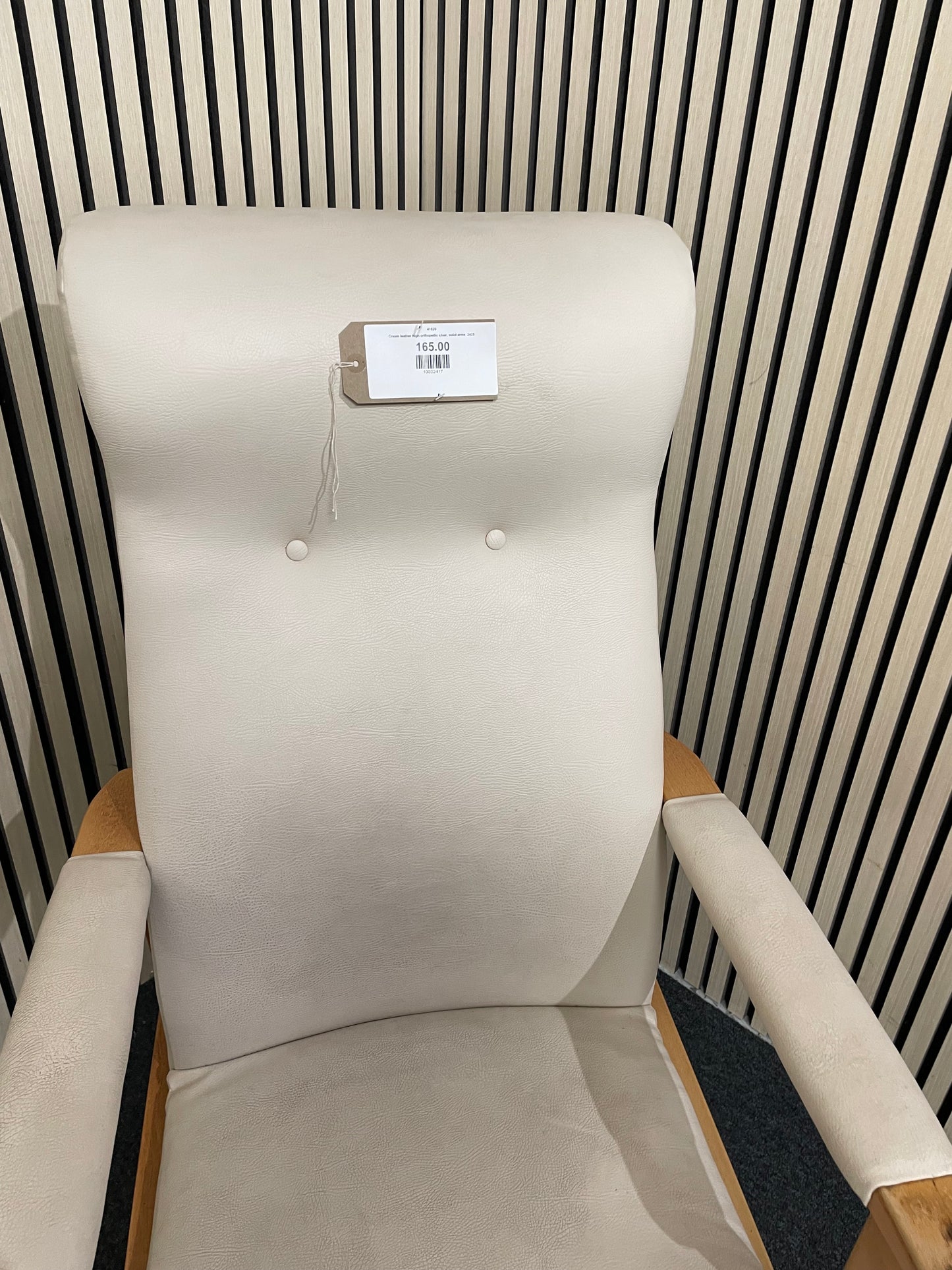 Cream leather high orthopedic chair, solid arms  2425