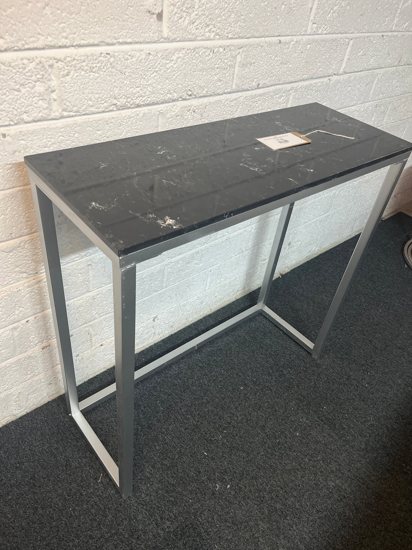 Black granite, silver metal framed console table (H 80 x W 80 x D 30 cm) 1325